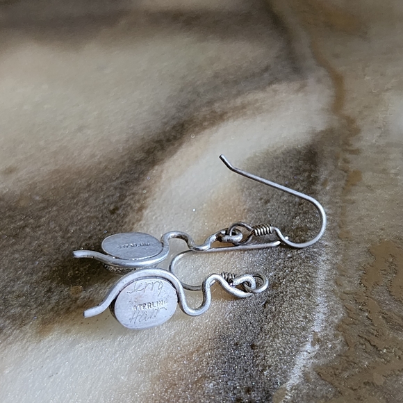 Jerry Harr Handmade Sterling Silver Lab Opal Dangle Earrings - Picture 5 of 5